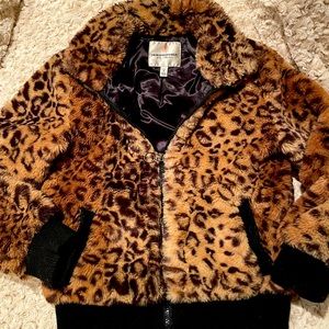 Girls Zippered Leopard Print “Teddy Bear” Jacket